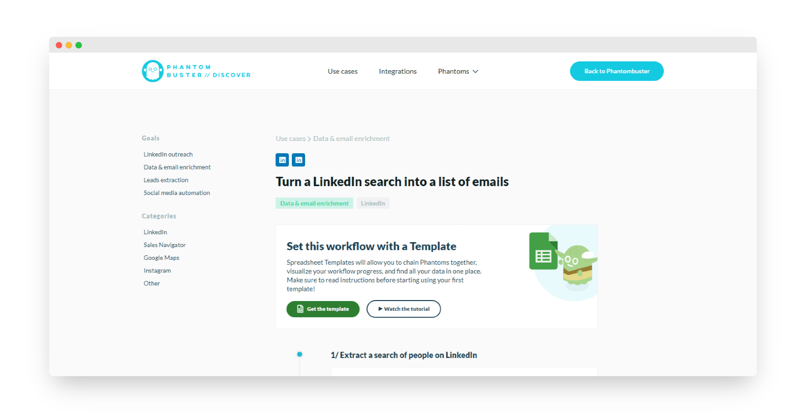 caso de uso do phantombuster com busca do linkedin