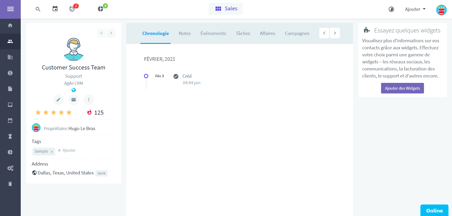 Agile CRM ficha de contato
