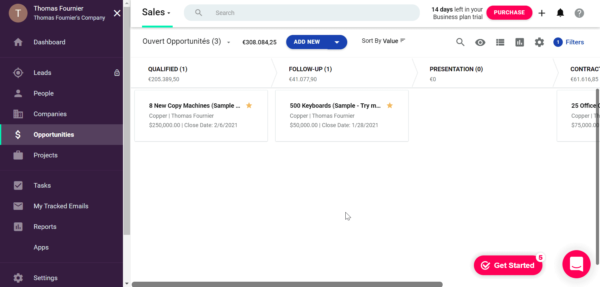 Copper CRM pipeline
