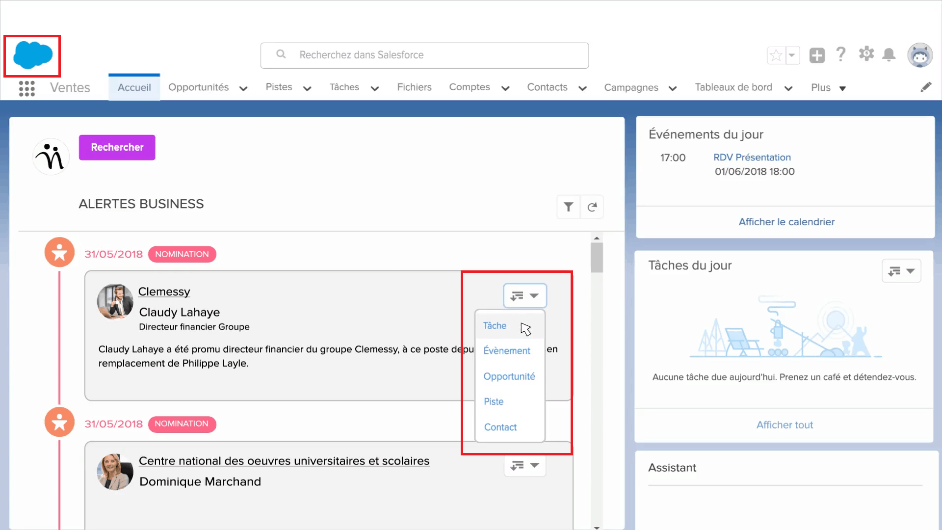 L'intelligence de Nomination intégrée dans l'interface Salesforce