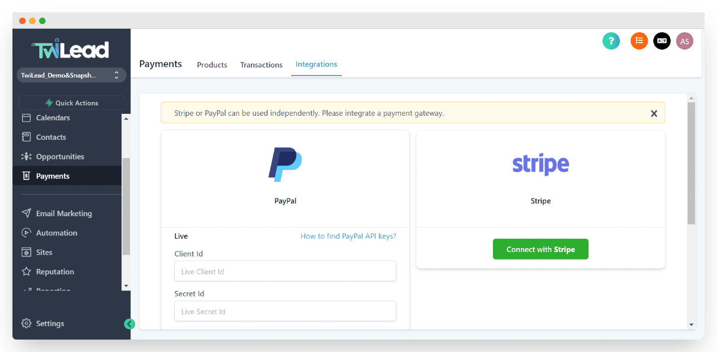 L'intégration de Stripe et Paypal à Twilead pour la vente directe