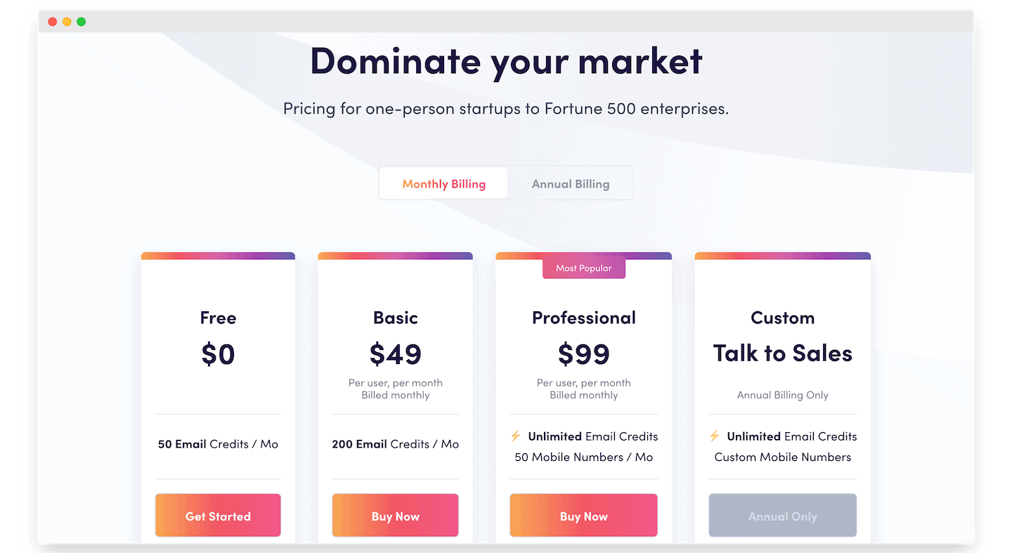 Preços do apollo.io