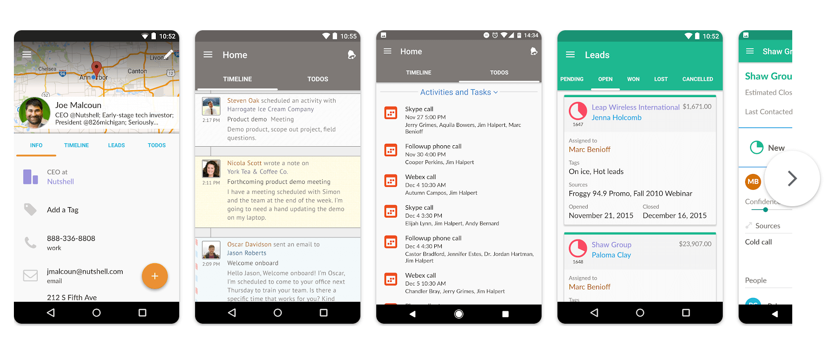 O aplicativo móvel do Nutshell no iOS e no Android