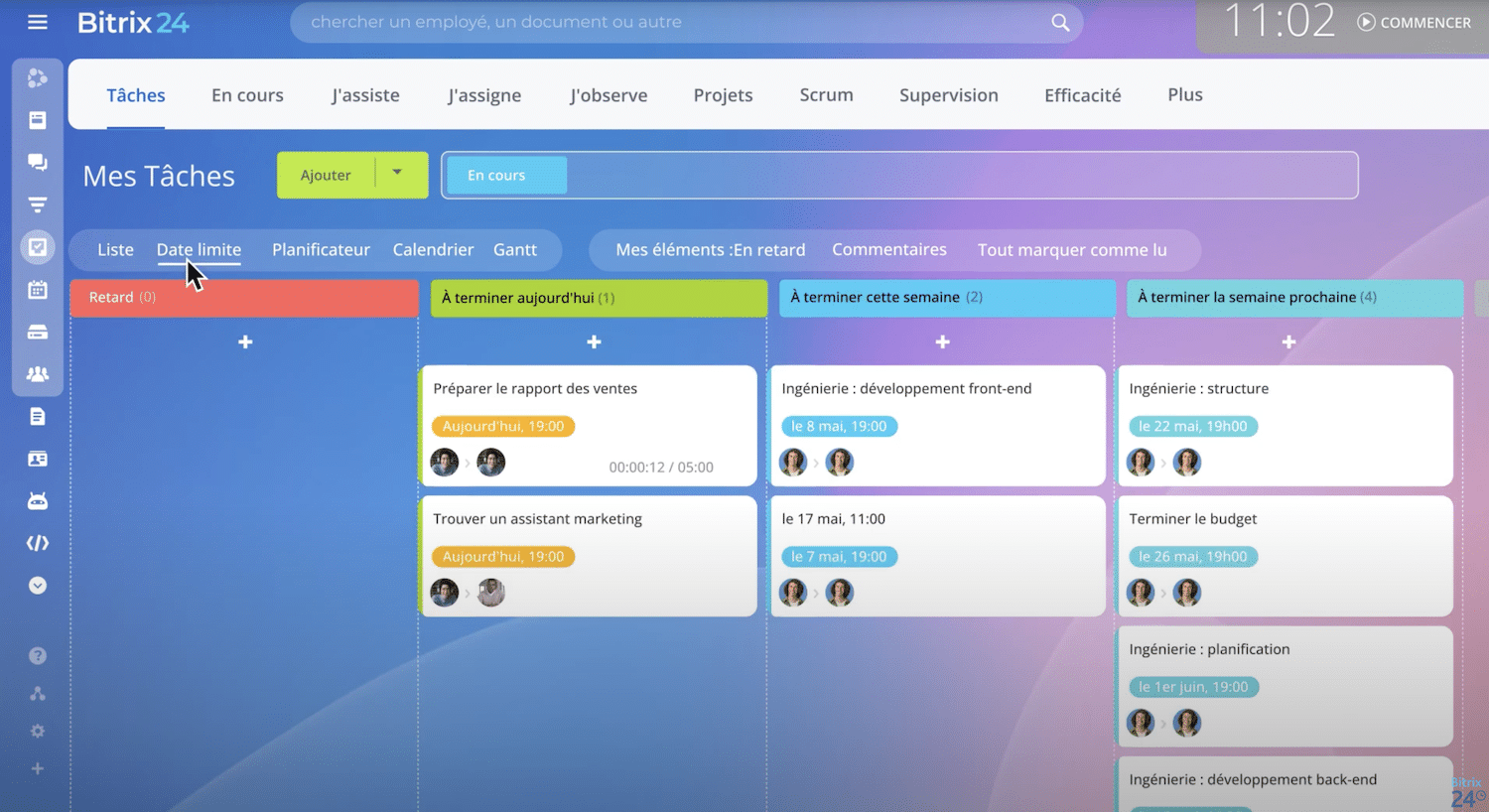 Visão Kanban das tarefas no Bitrix24