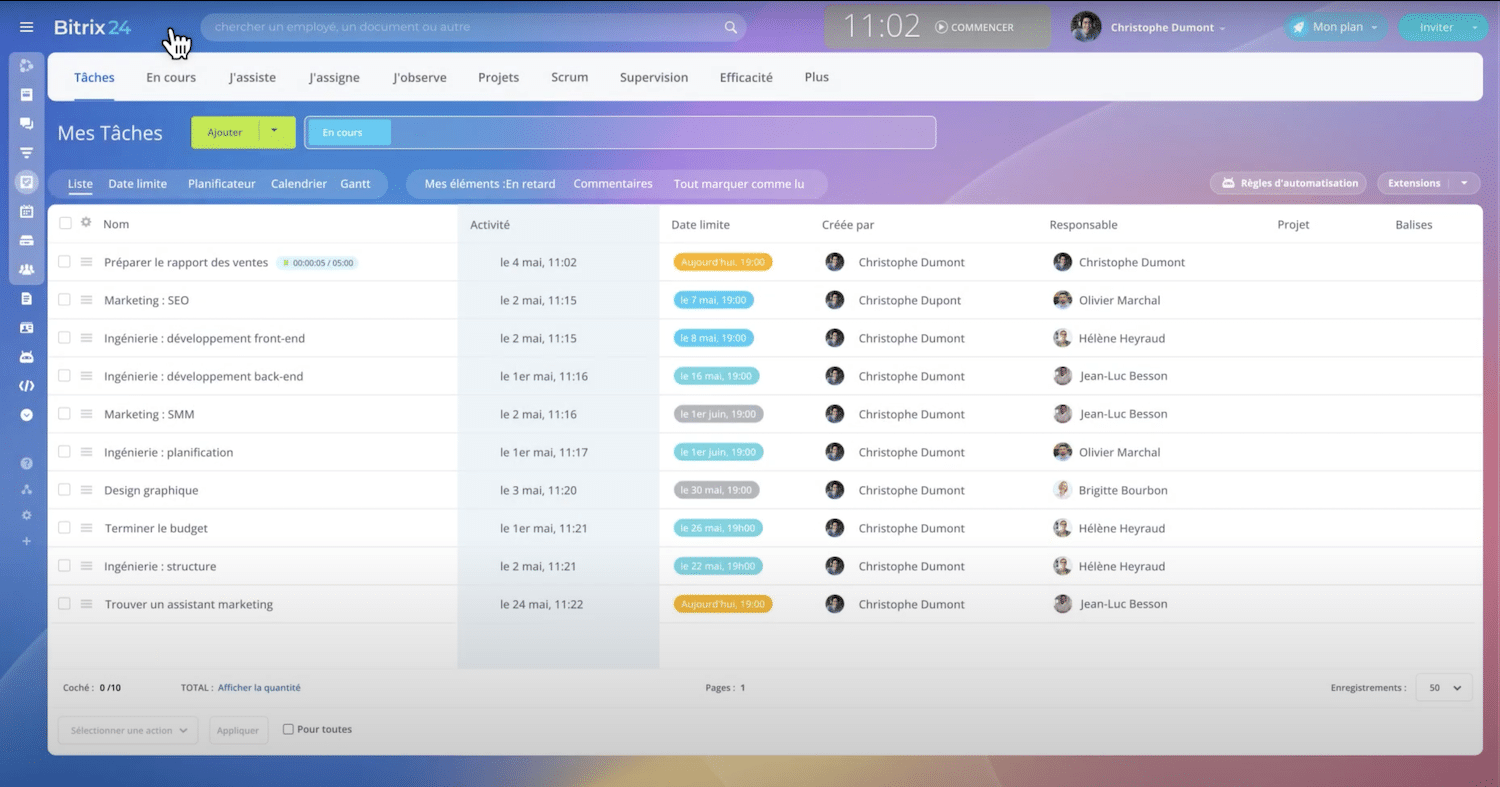 Lista de tarefas e acompanhamento do andamento no Bitrix24