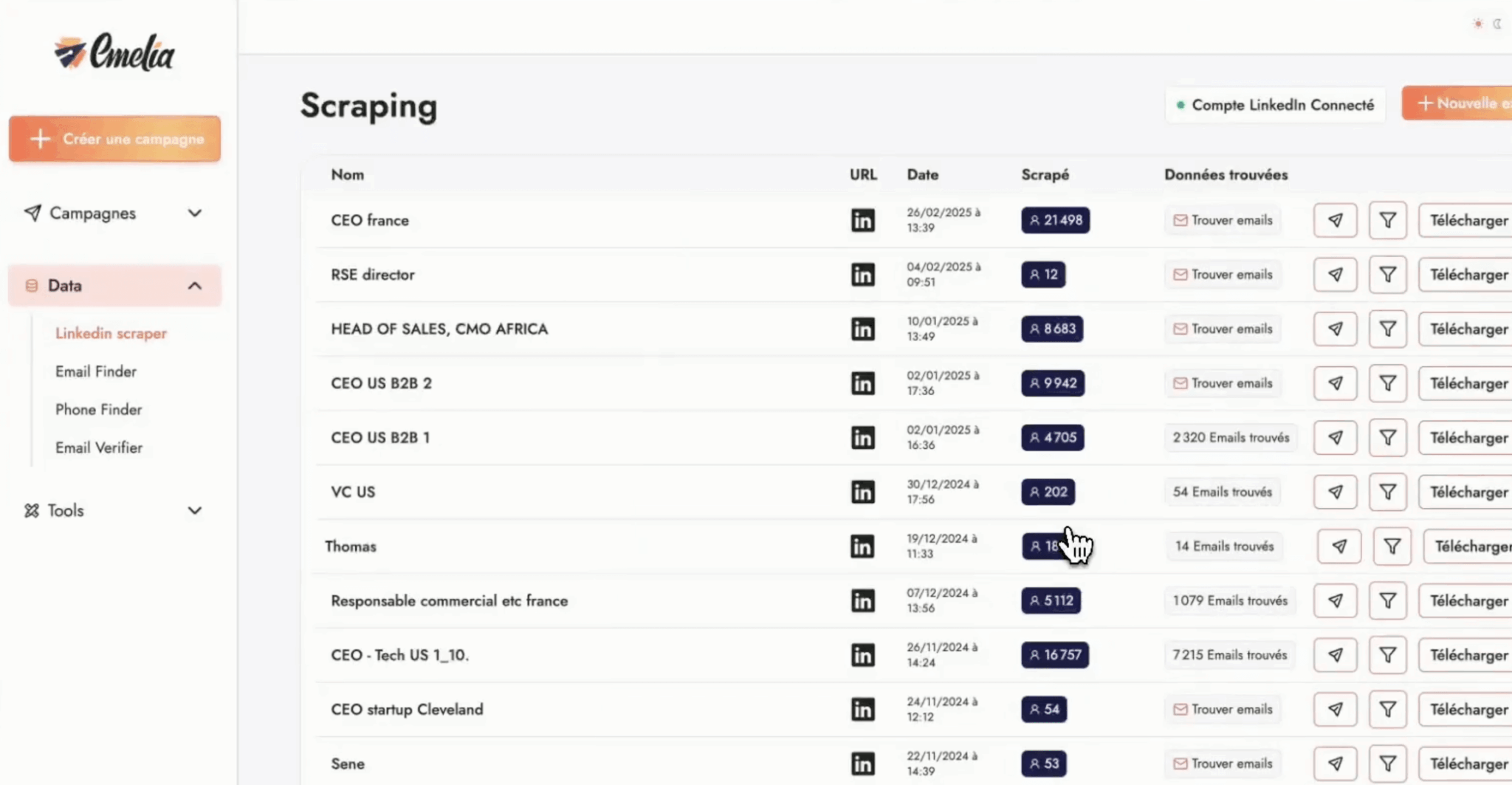 Le scraping LinkedIn Sales Navigator dans Emelia