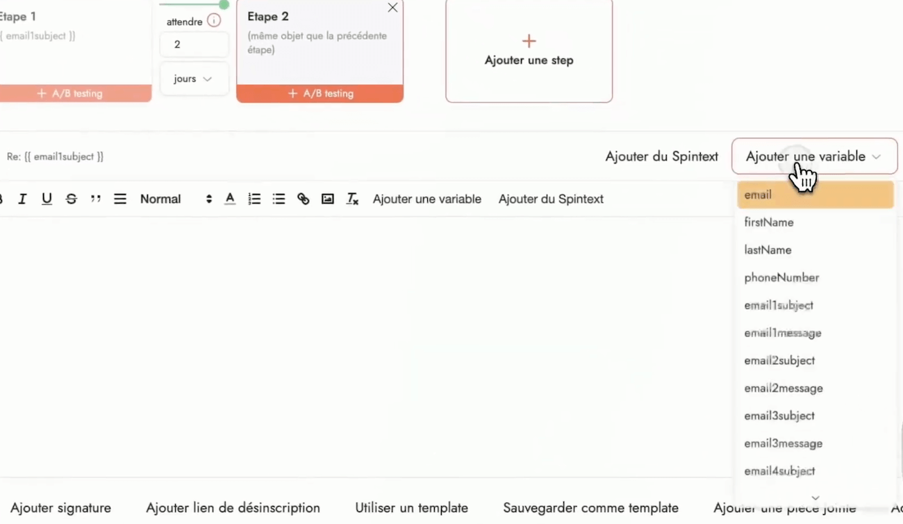 Les variables de personnalisation dans un email Emelia