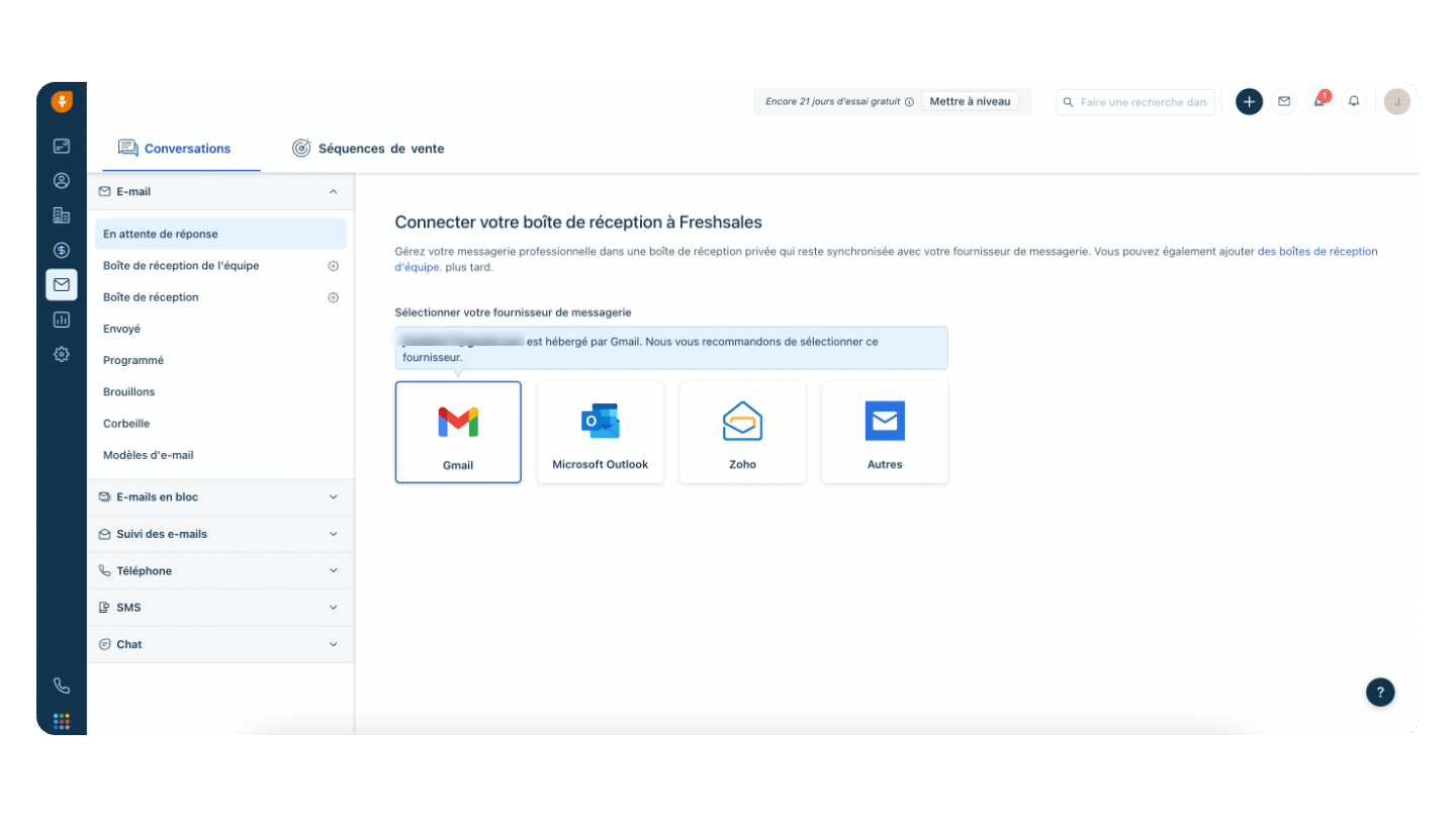 Módulo de gestão de conversas do Freshsales
