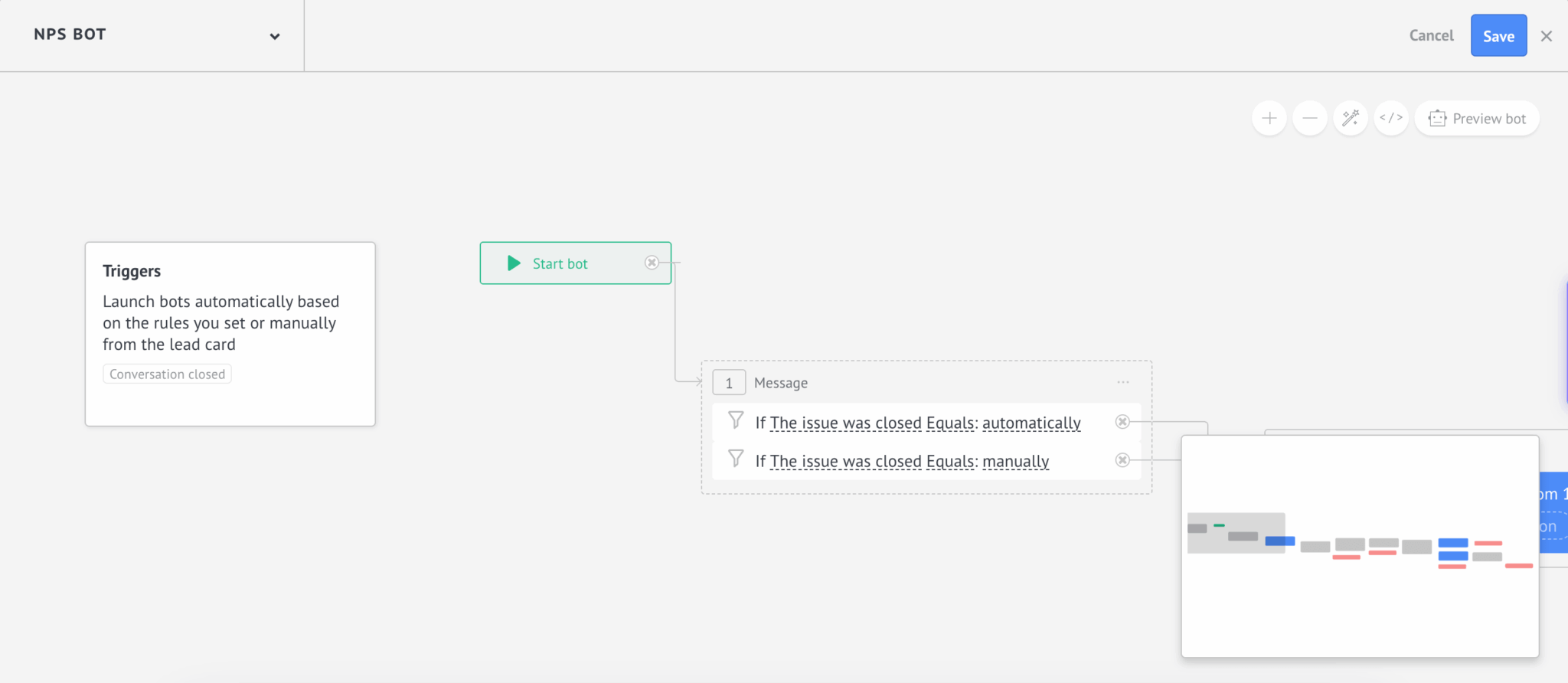 O construtor Salesbot do Kommo: gatilhos, mensagens e condições montados sem código