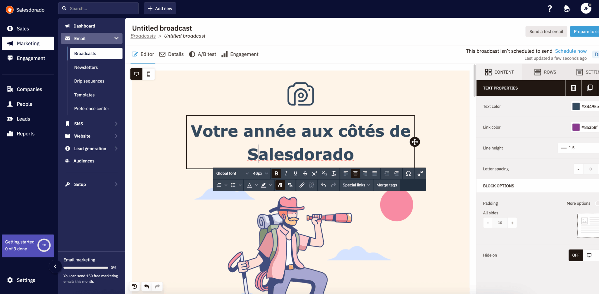 O editor de campanhas de e-mail do Nutshell