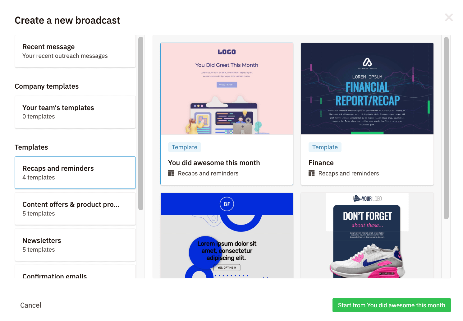 Os modelos de e-mail do Nutshell