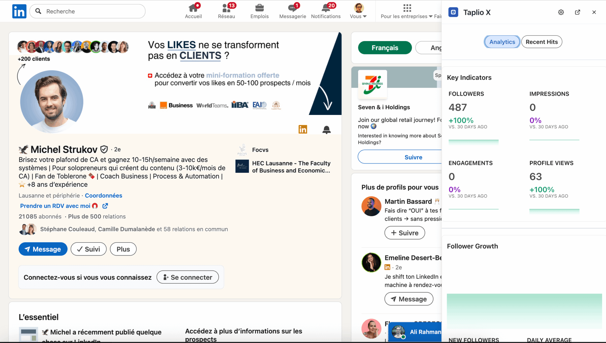The Taplio X Chrome extension in the LinkedIn interface