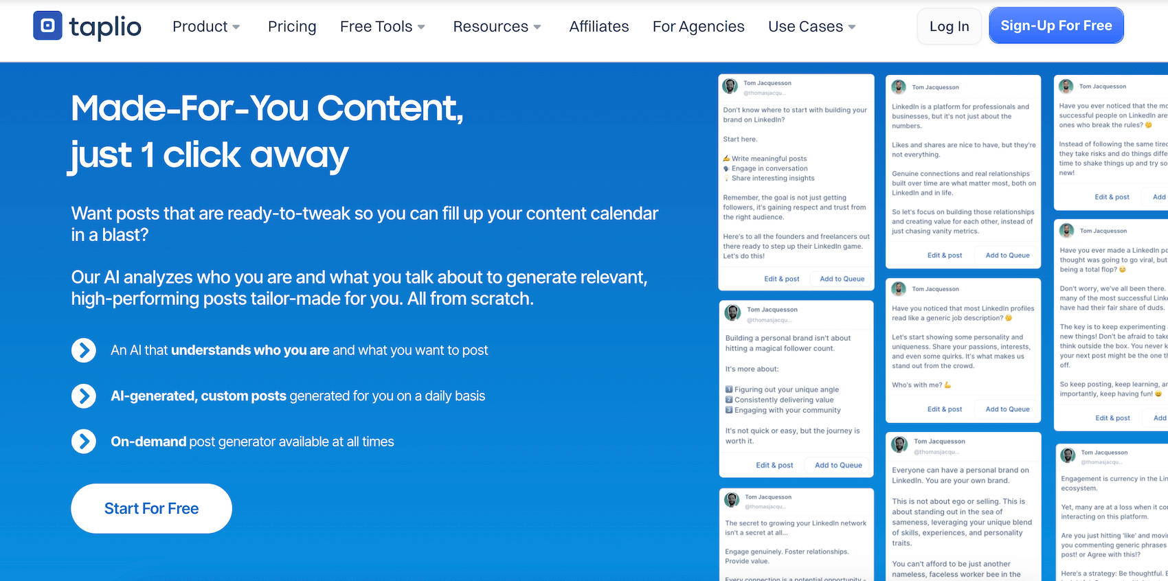 The Taplio interface