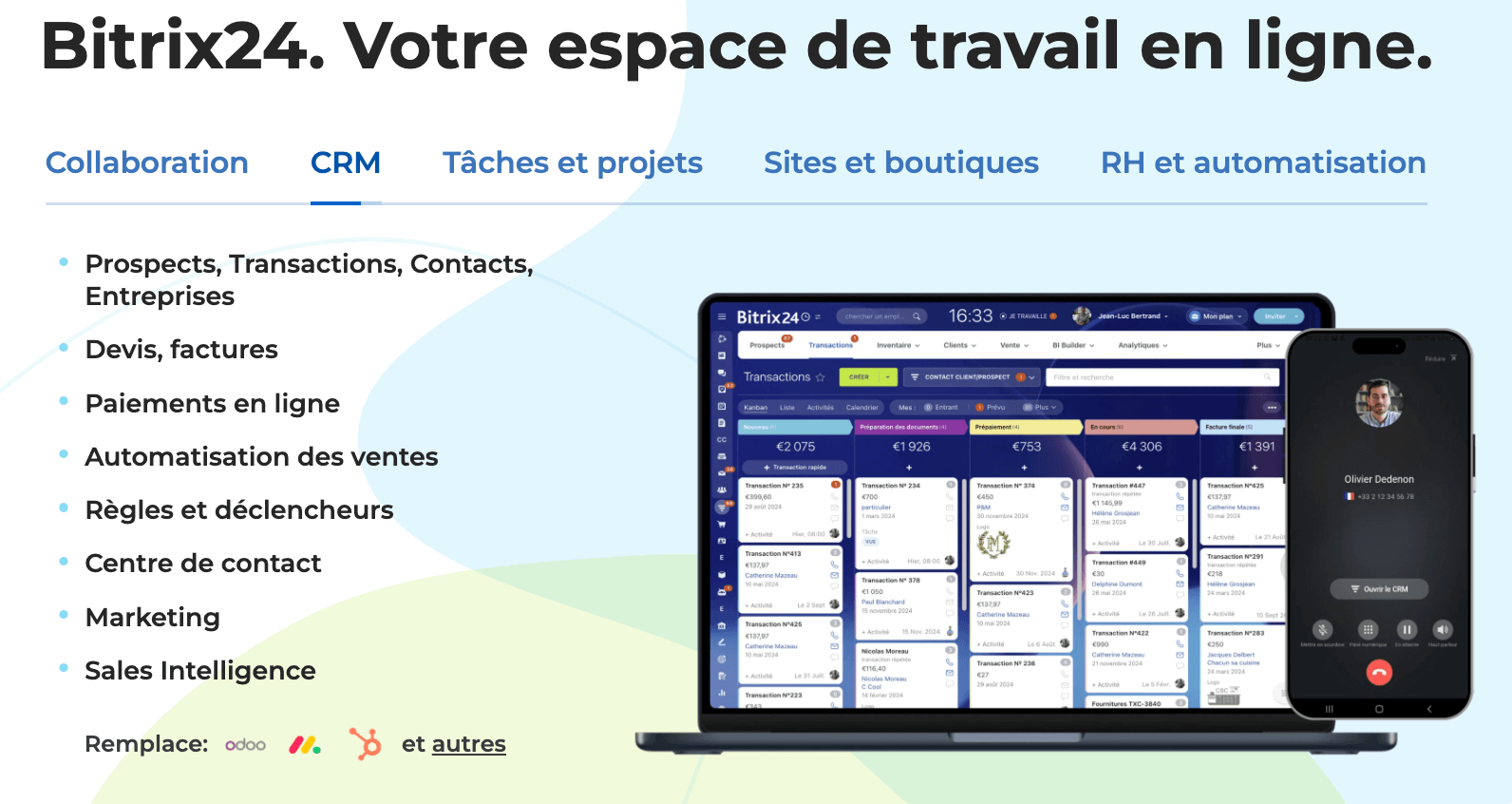 A página inicial do Bitrix24, suíte tudo em um de CRM e colaboração