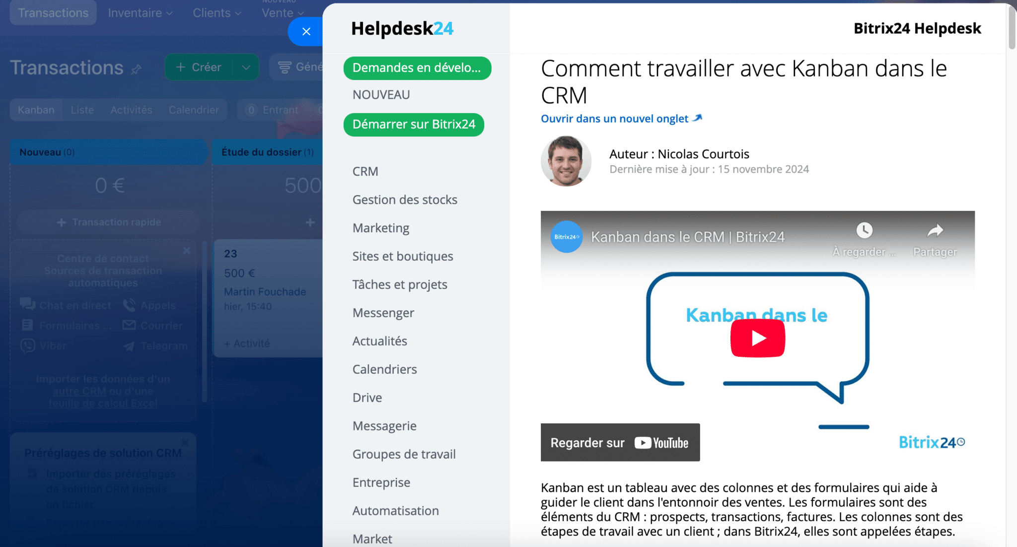As opções de suporte e acompanhamento do Bitrix24