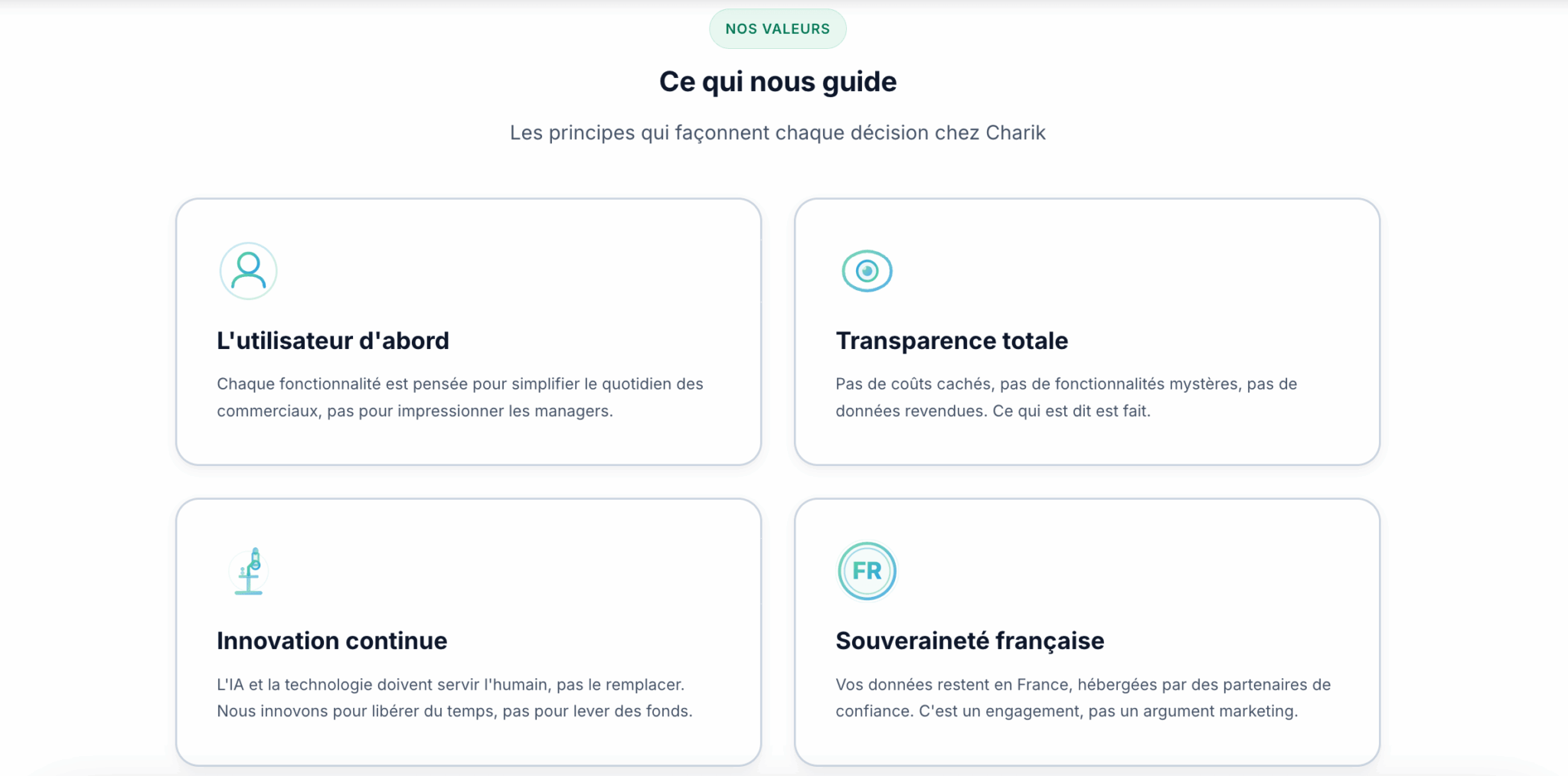 Les valeurs affichées par Charik : innover pour libérer du temps, pas pour lever des fonds