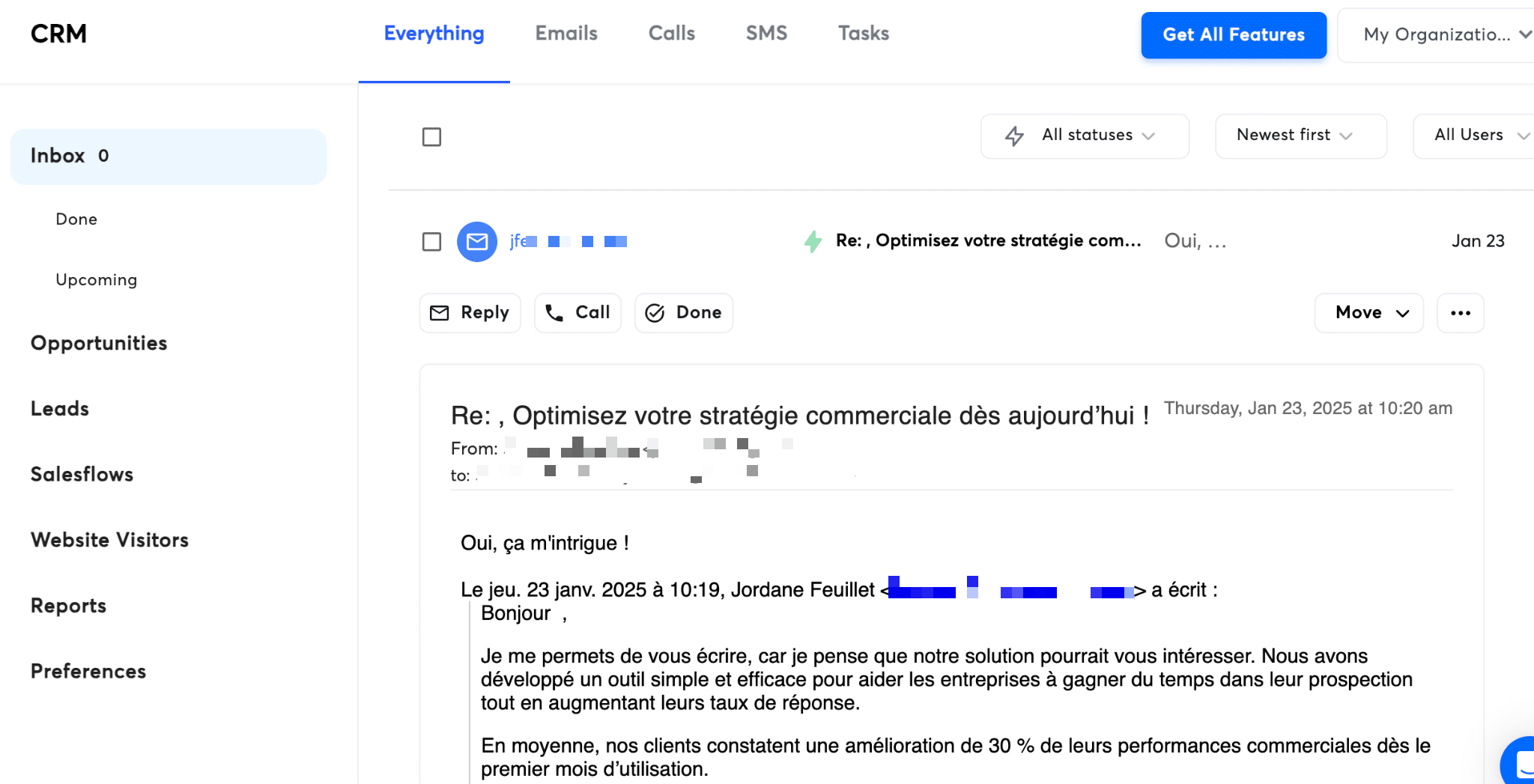 La vue des contacts d'Instantly, filtrable sur des critères comportementaux