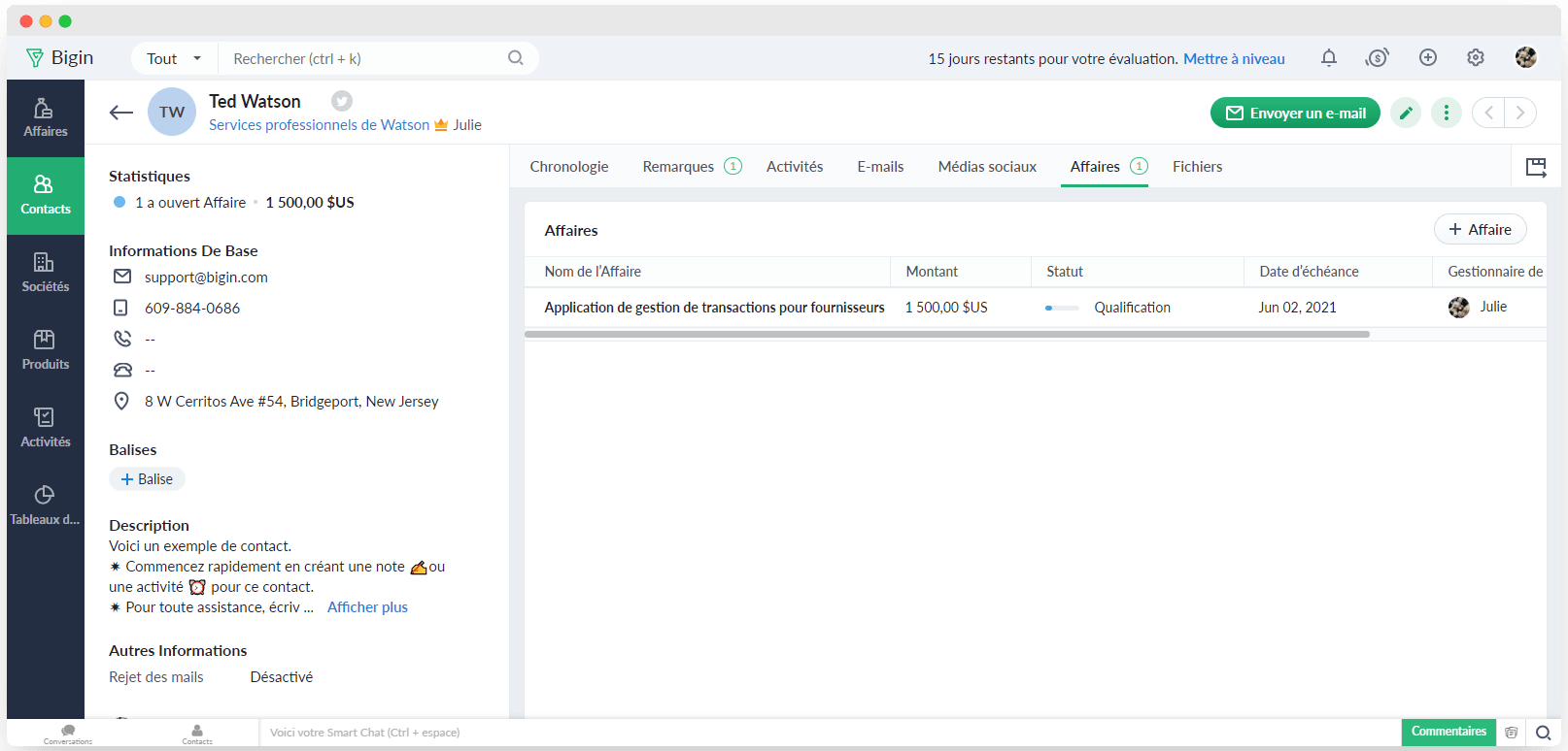 ficha de cliente do zoho bigin