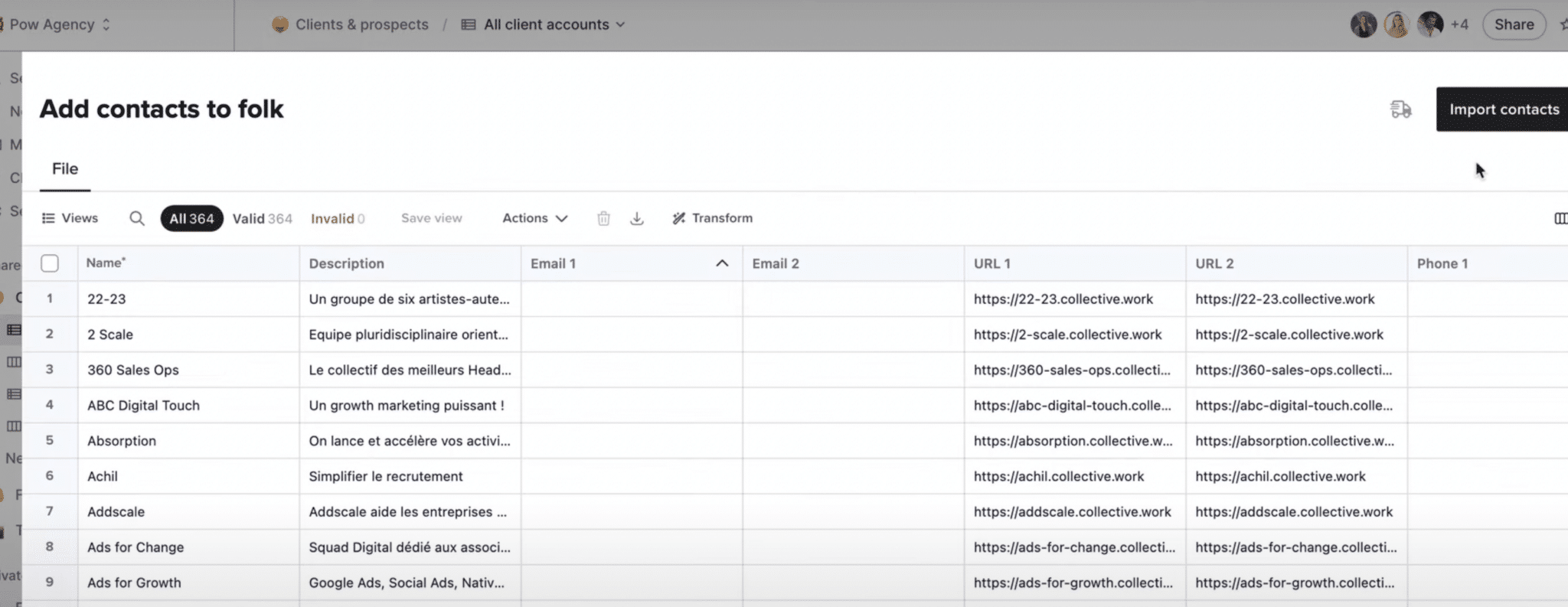 folk crm importação de contatos