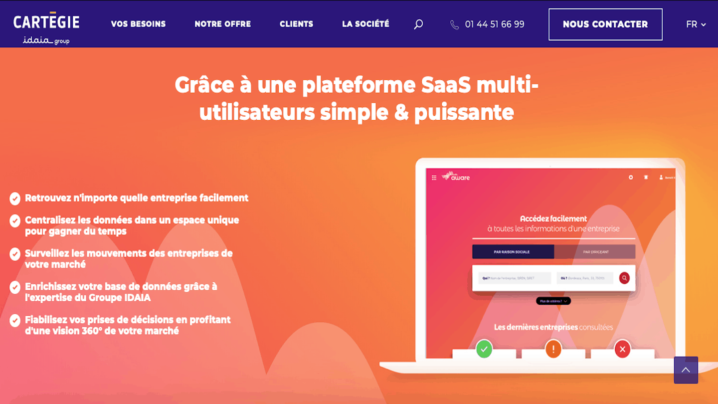 Les informations d'entreprise disponibles dans Cartégie