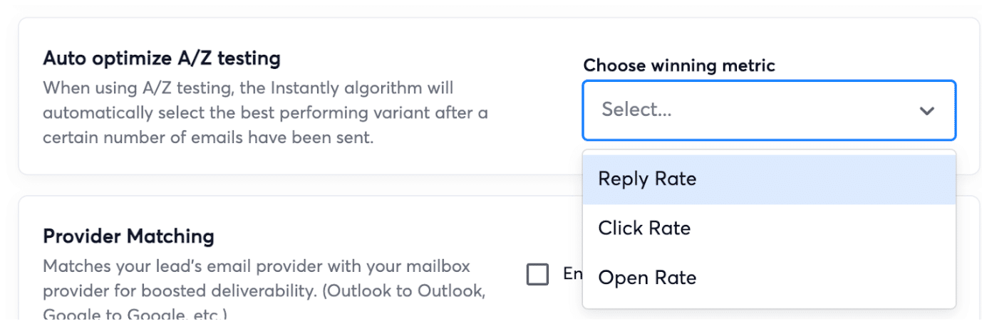 L'A/Z test sur les objets d'email dans une campagne Instantly
