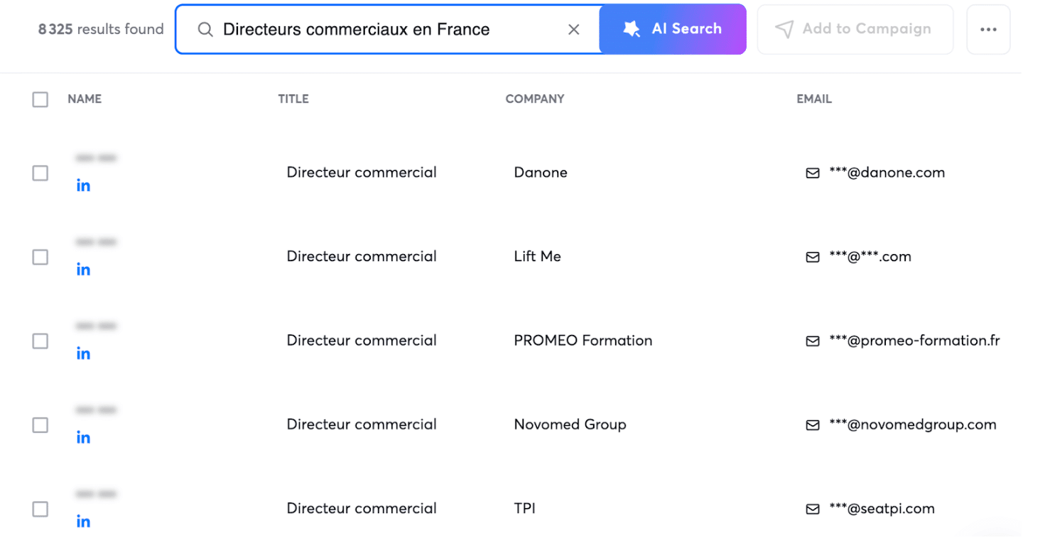 La recherche en langage naturel AI Search du Lead Finder d'Instantly