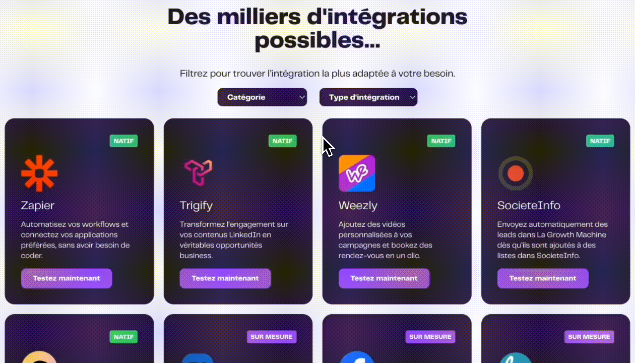 Le catalogue de connecteurs de La Growth Machine