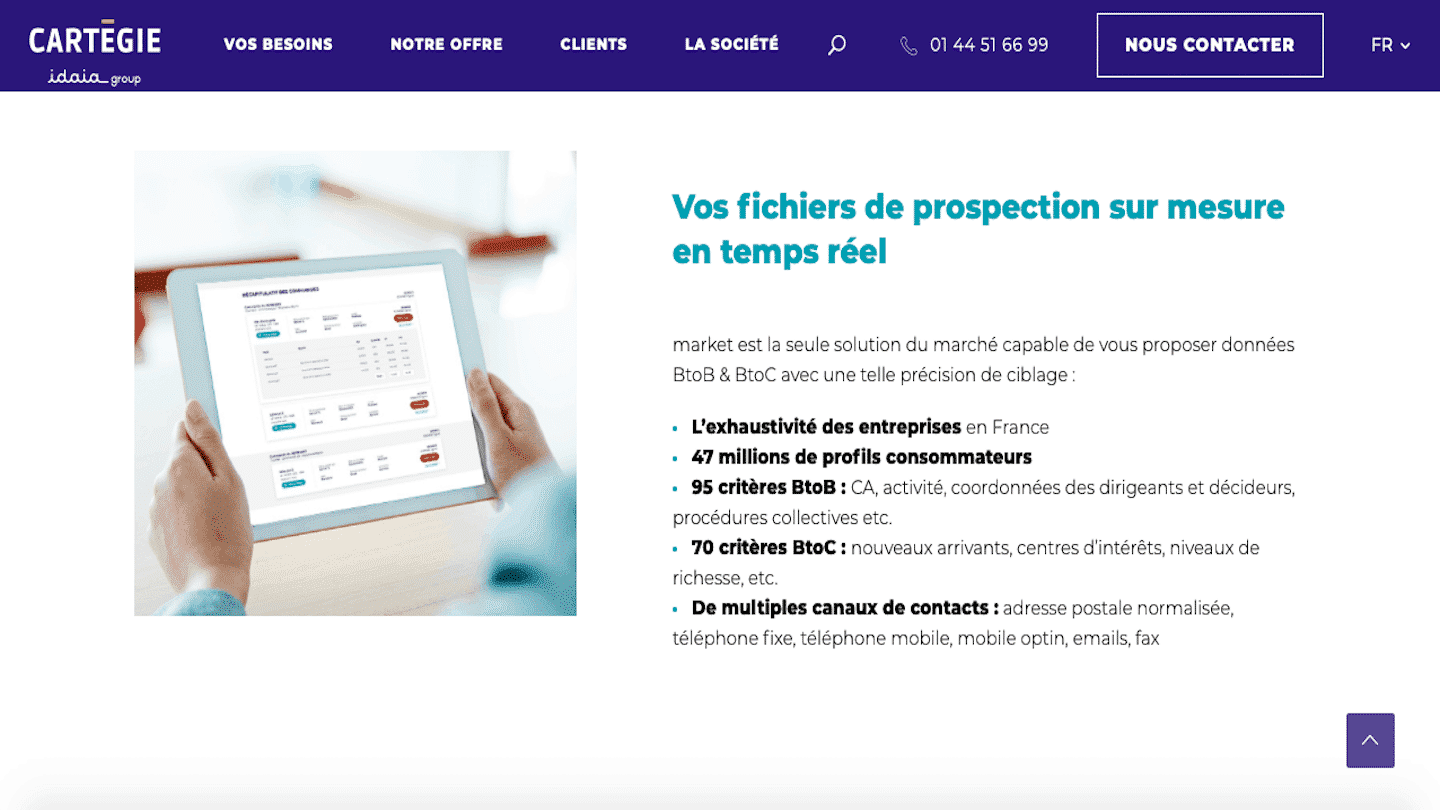 L'écran de ciblage de marché de Cartégie