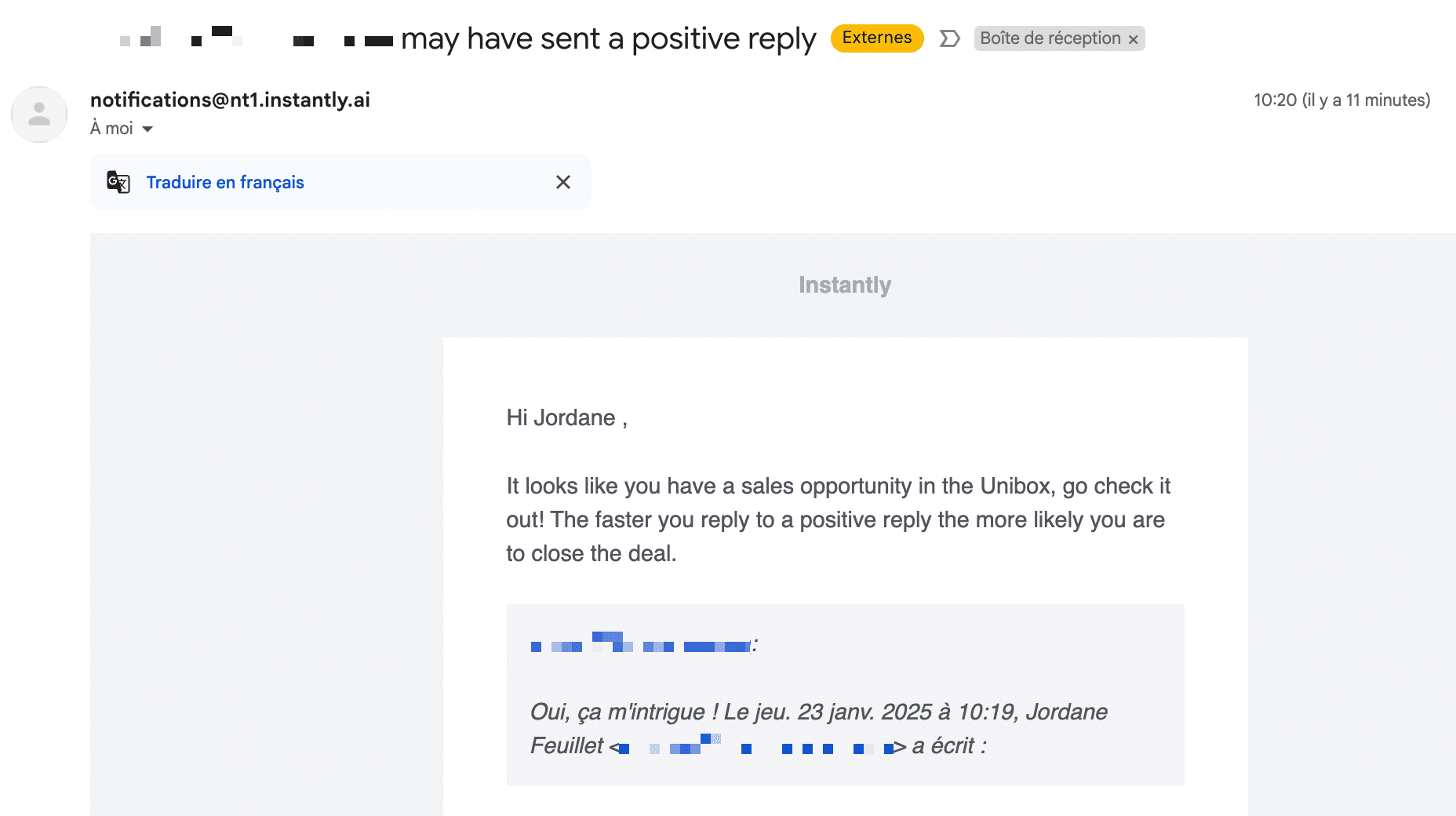 Le paramétrage des notifications de réponse dans Instantly