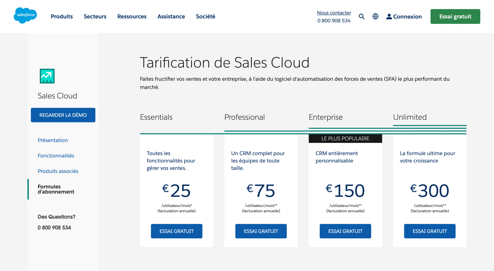 Tabela de preços do Salesforce Sales Cloud, das edições Essentials à Unlimited