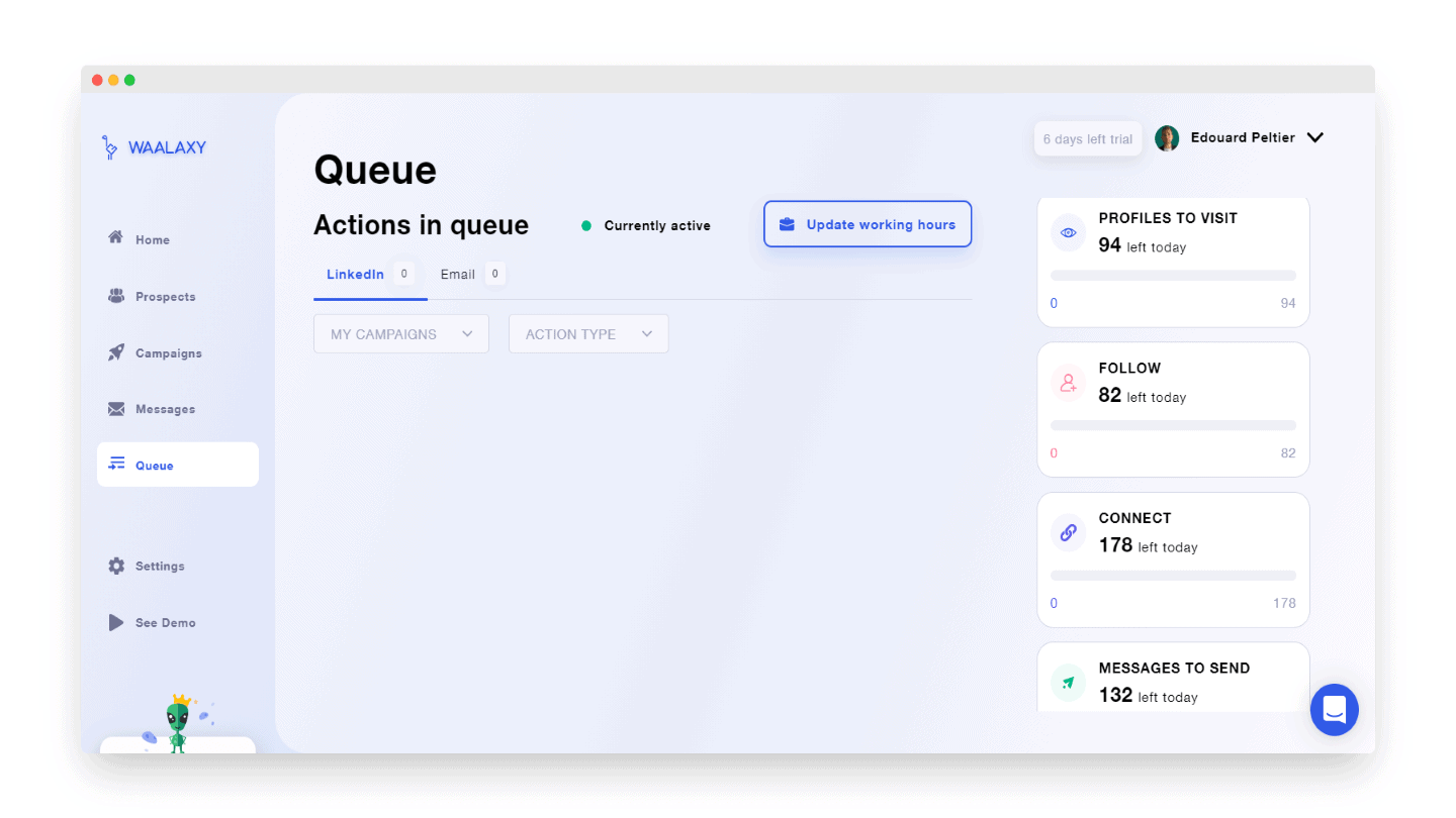 Waalaxy Interface