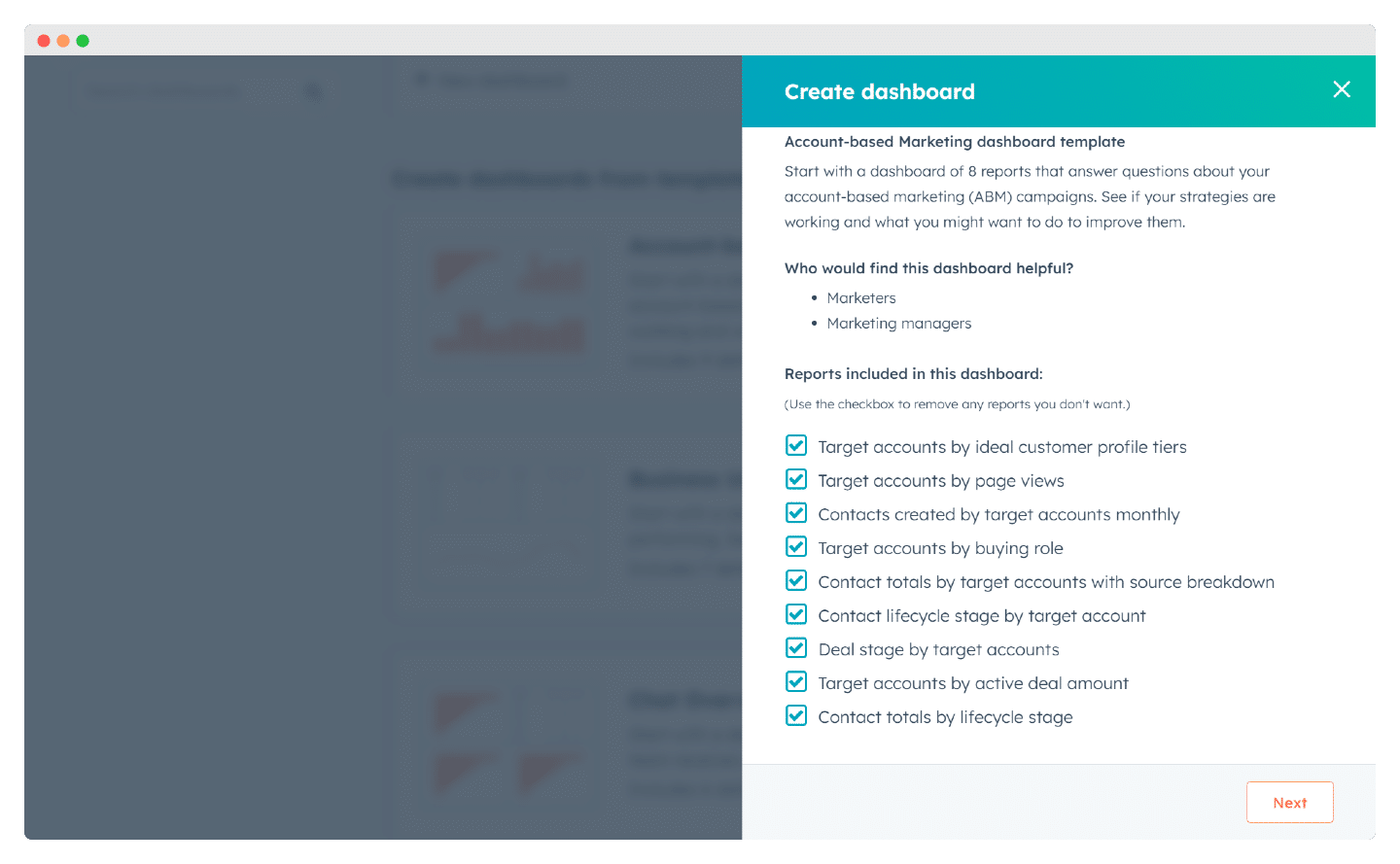Un tableau de bord de reporting et sa bibliothèque de rapports dans HubSpot CRM