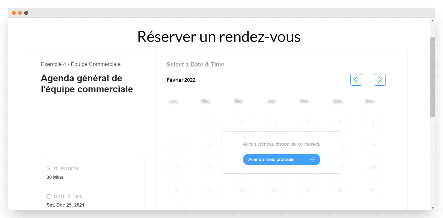 Le calendrier de prise de rendez-vous intégré à une page Twilead