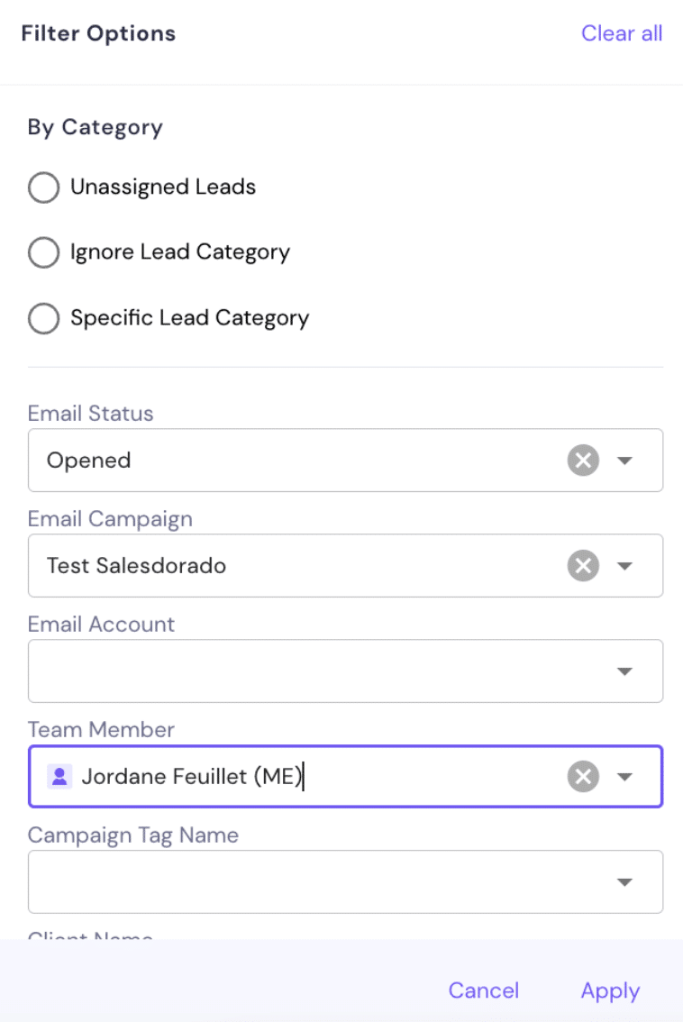 Les filtres de la Master Inbox de Smartlead
