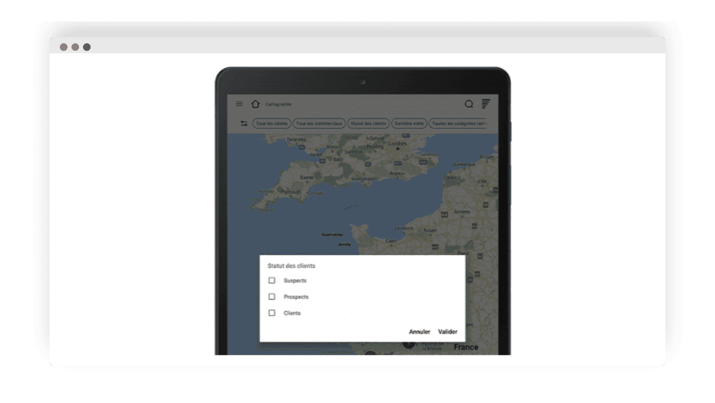Filtros personalizados da cartografia do Yuto, por status do cliente e última visita