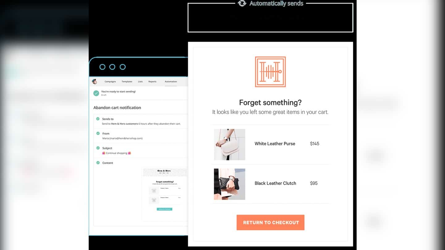 Abandoned cart reminder email created in Mailchimp