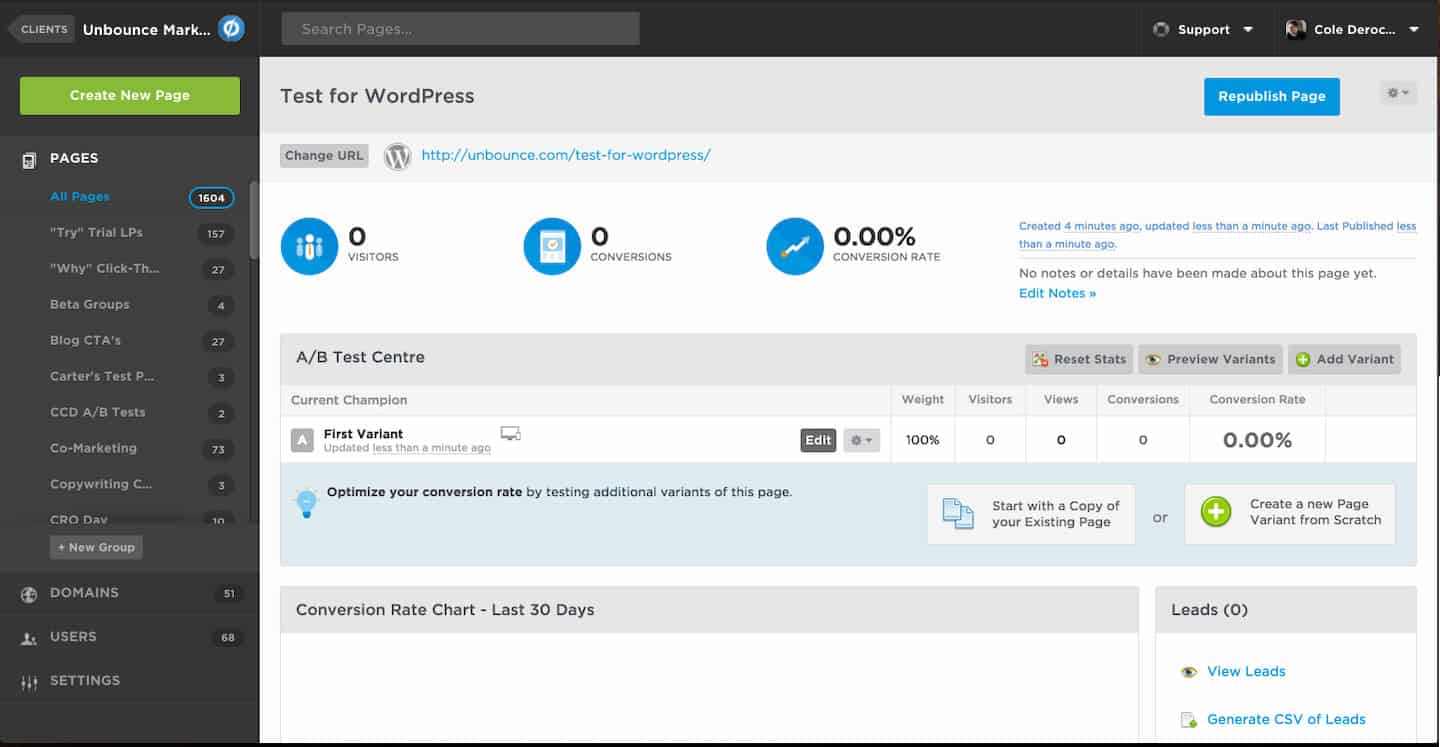 La création de variantes pour un test A/B dans Unbounce