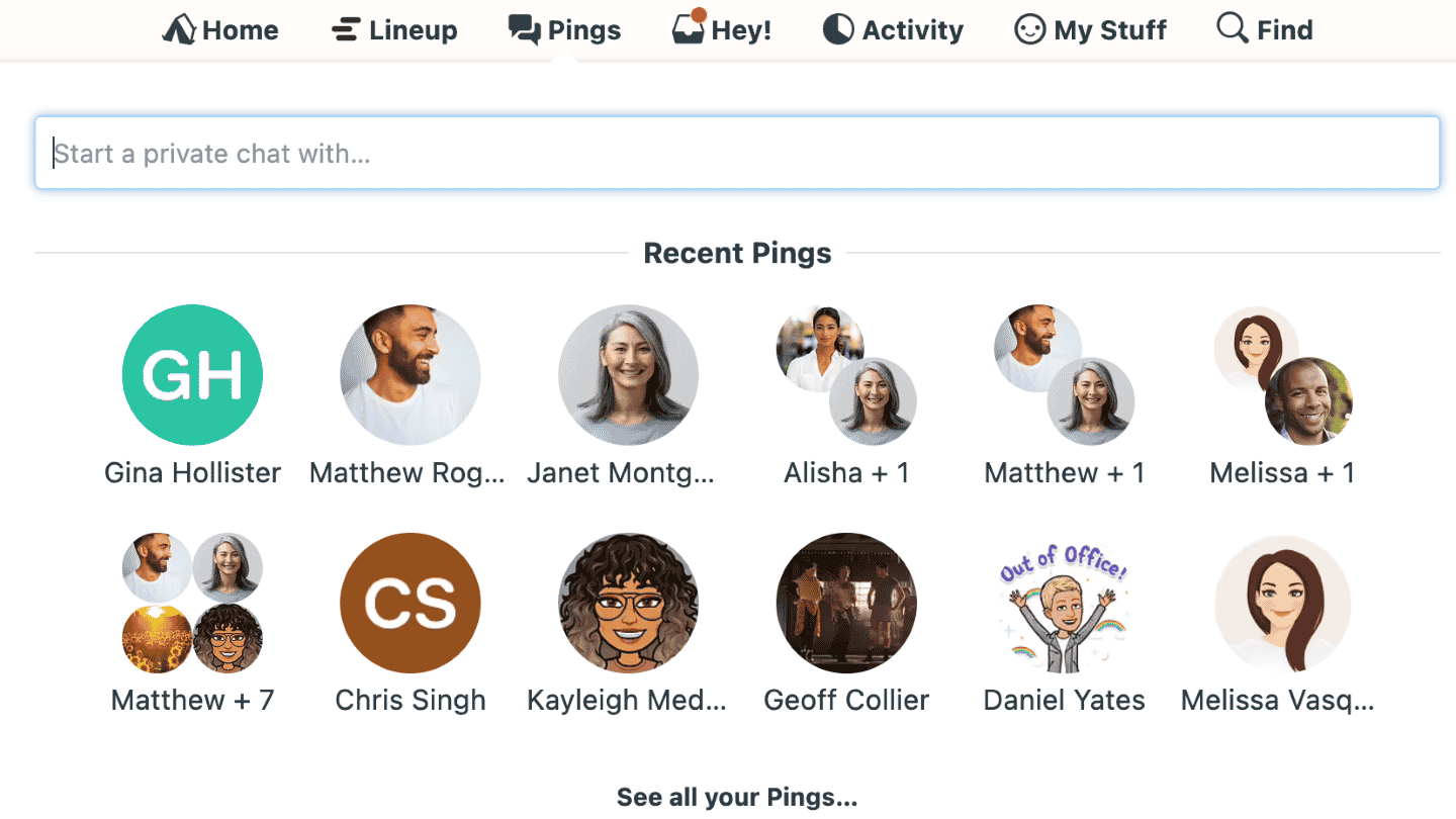 Les Pings, messages privés de Basecamp