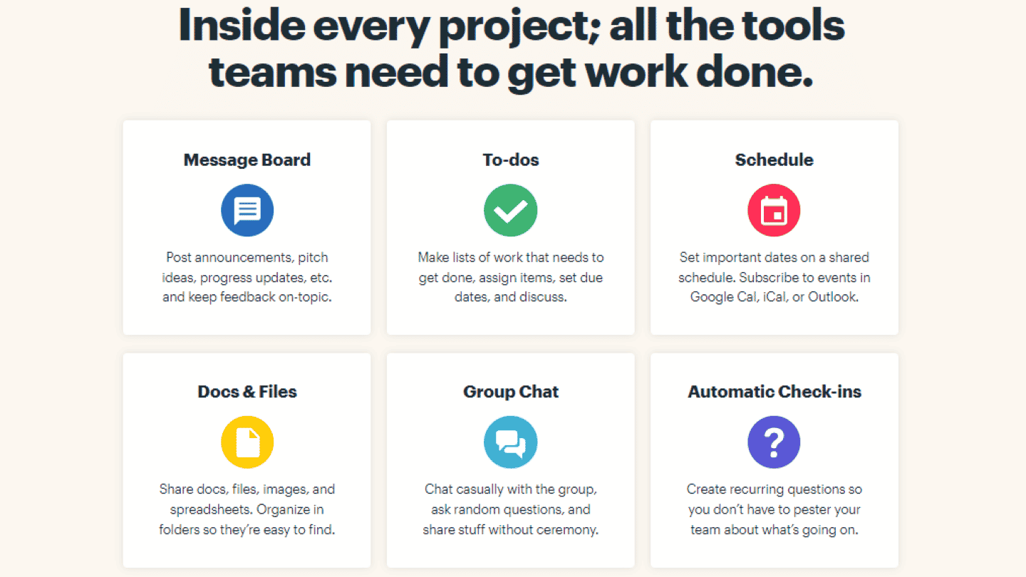 La vue projet de Basecamp
