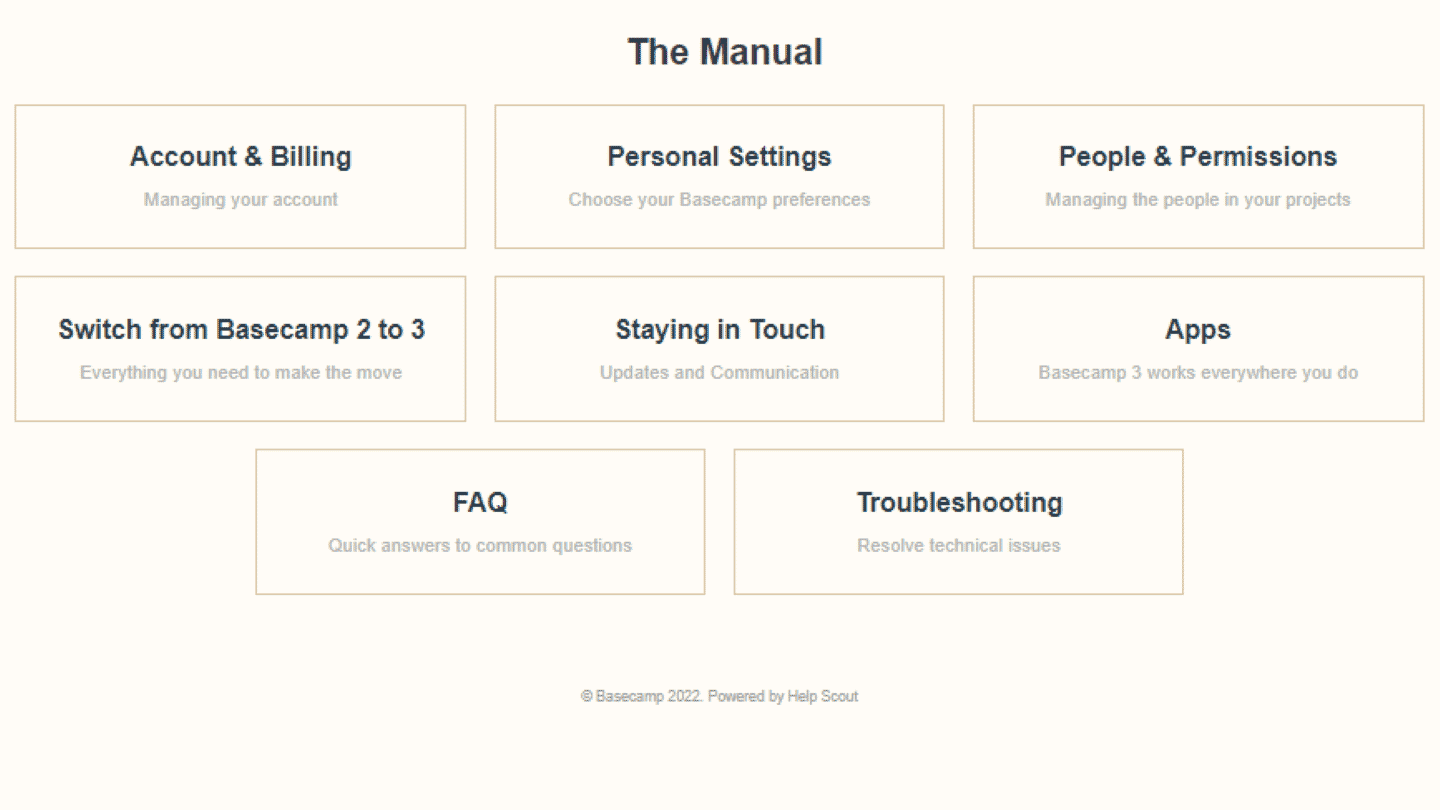 Les manuels d'aide de Basecamp