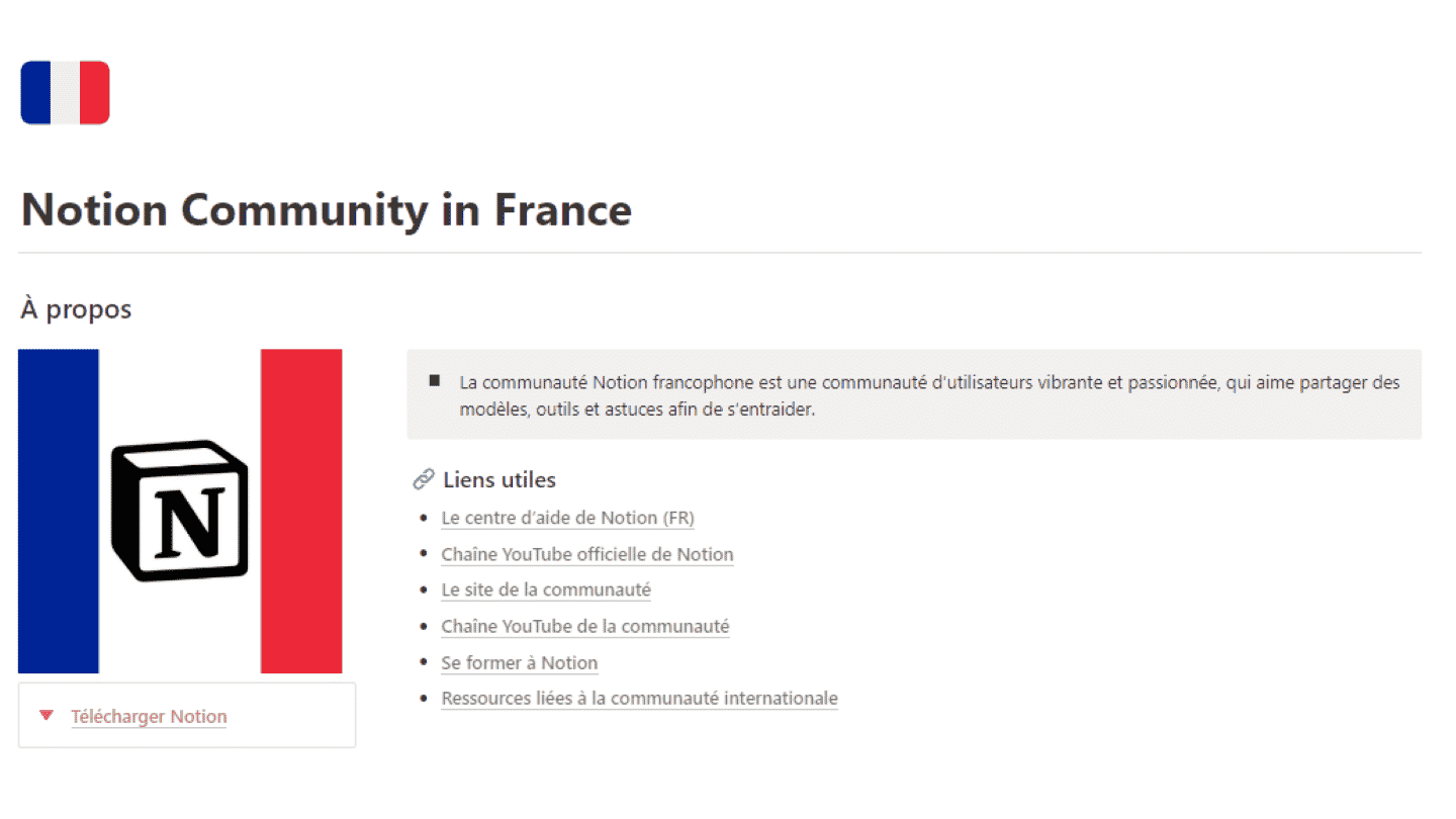 La page communauté de Notion