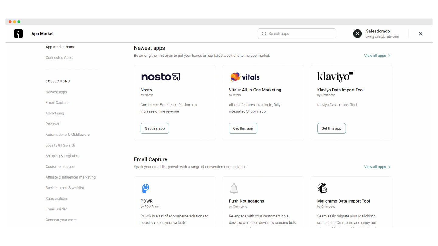 Marketplace d'intégrations d'Omnisend