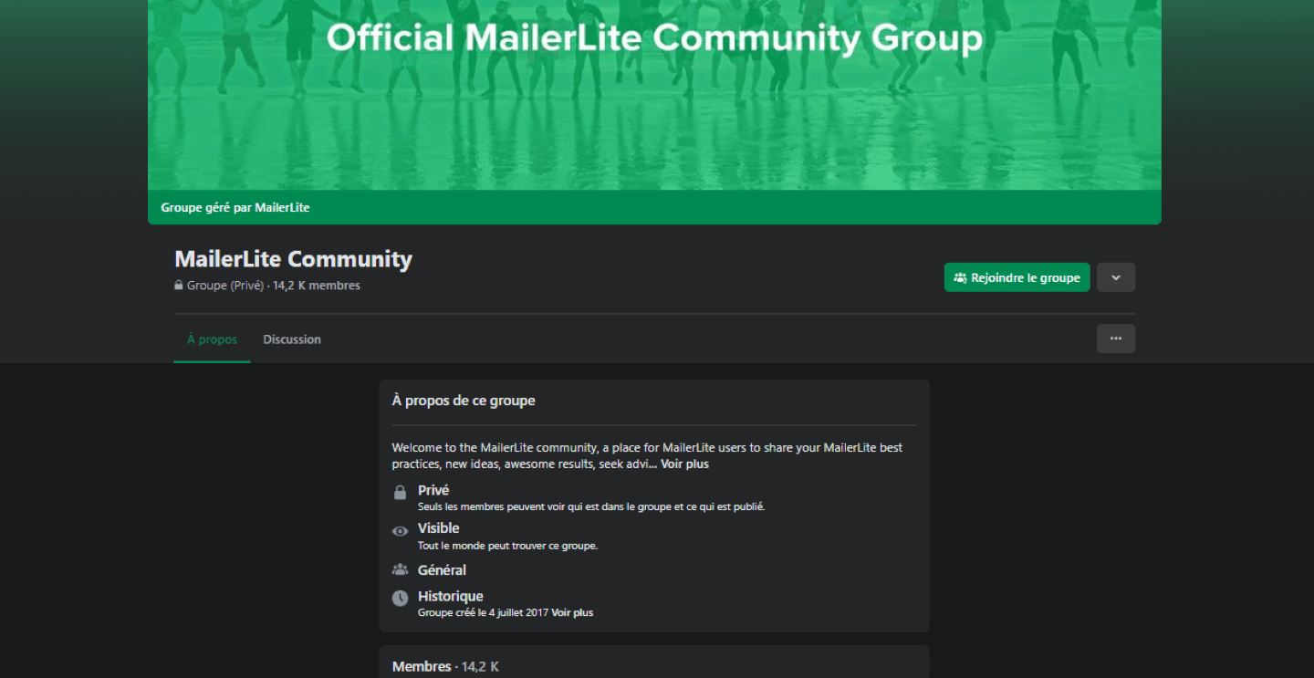Groupe Facebook de la communauté MailerLite
