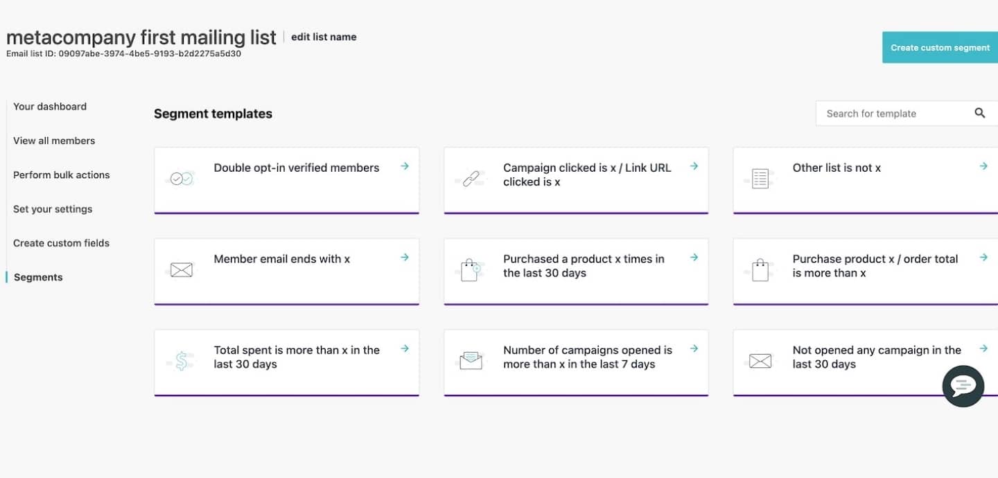 Écran de segmentation des contacts de Moosend, avec ses critères de filtrage