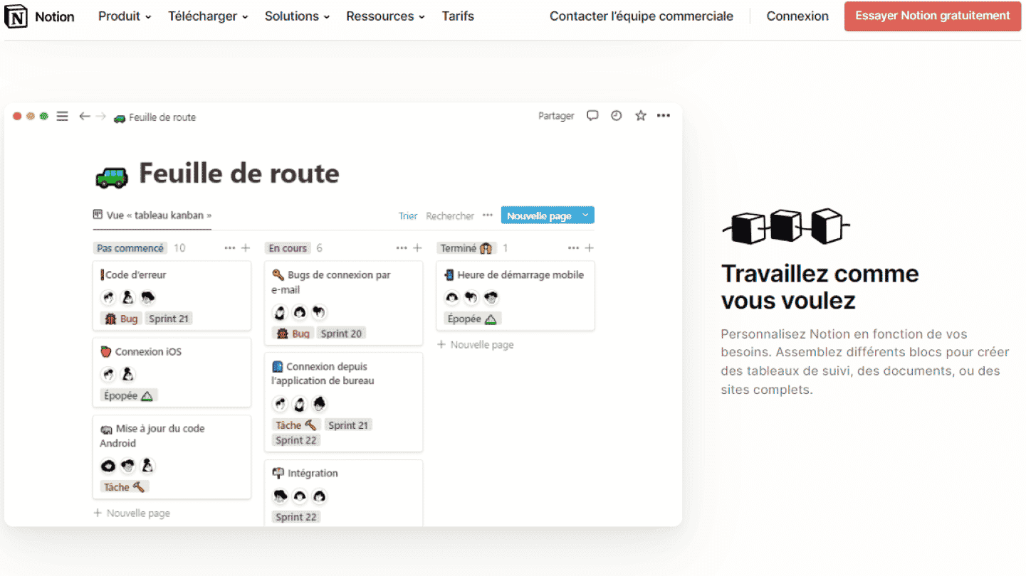Une feuille de route dans Notion