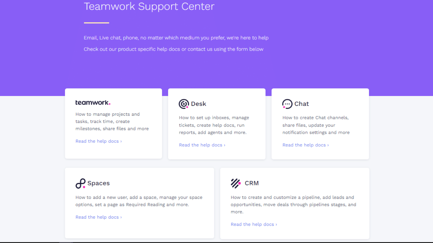 Le centre de support de Teamwork