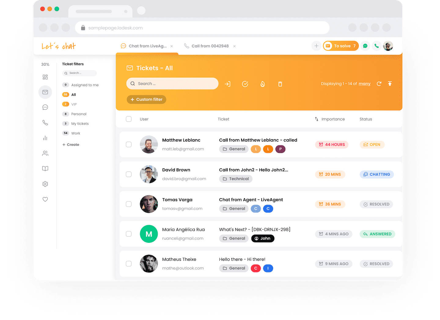 Boîte de réception commune des tickets dans LiveAgent
