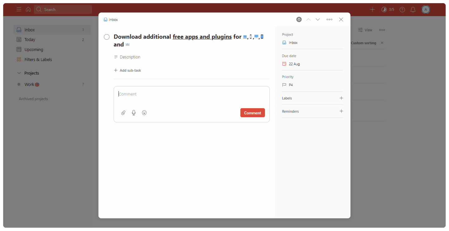 Les commentaires sur une tâche Todoist