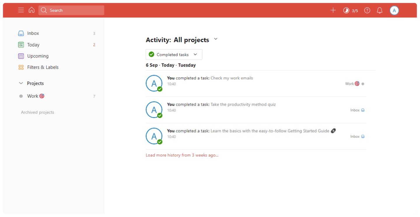 Le rapport de productivité de Todoist