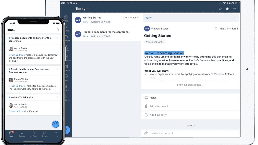 La app móvil de Wrike